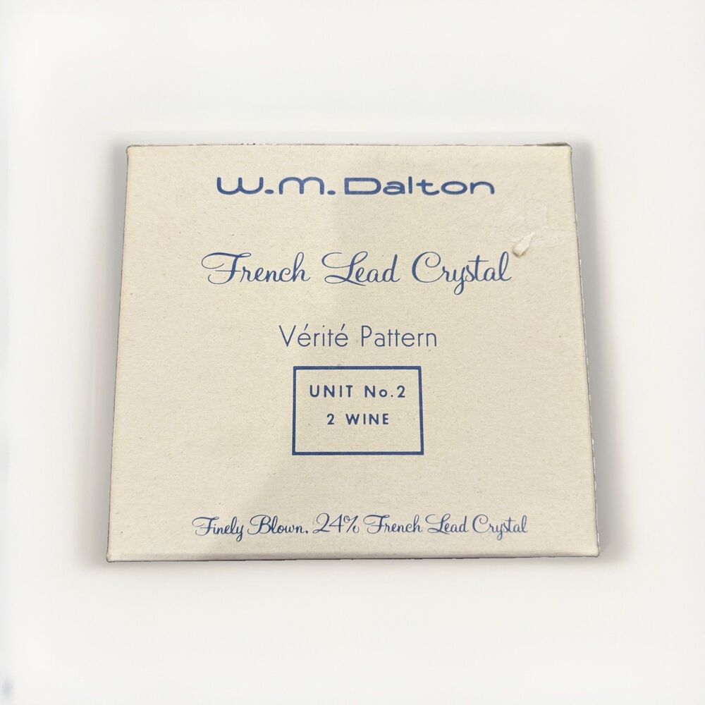 Vintage W.M. Dalton French Lead Crystal Unit No.2- 2 Wine Glasses- New in Box**